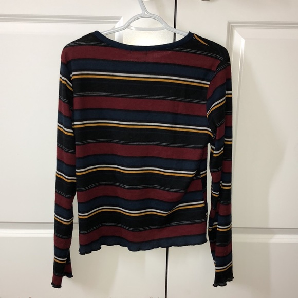 Striped Lettuce Hem Long Sleeve T - Picture 2 of 2
